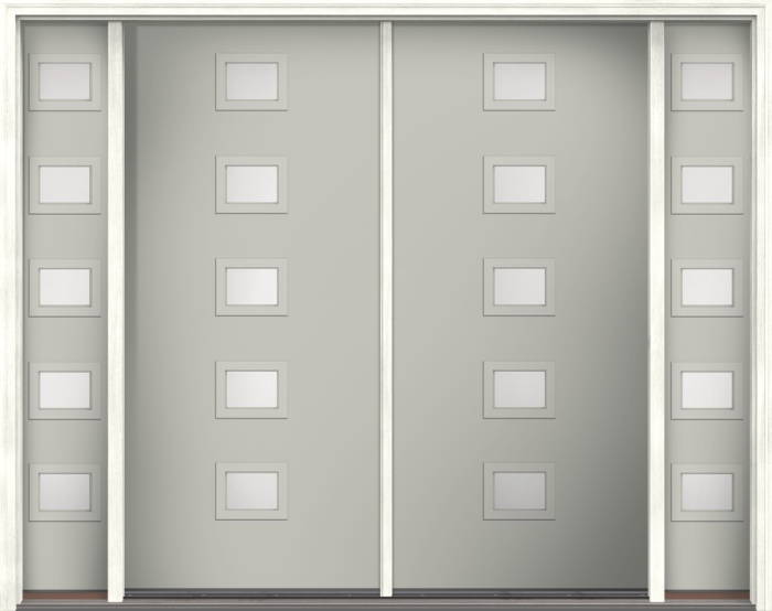 80" Satin Etch Modern Pulse Echo 5-Lite Centered Smooth Fiberglass Double Door, Sidelites