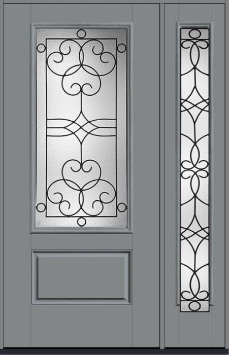 80" Salinas 3/4 Lite 1 Panel Smooth Fiberglass Single Door, Full Sidelite