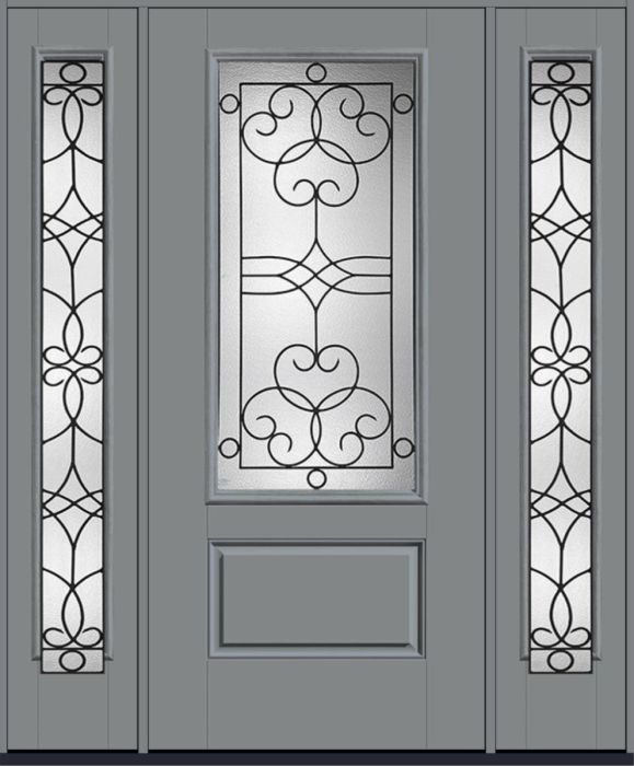 80" Salinas 3/4 Lite 1 Panel Smooth Fiberglass Single Door, Full Sidelites