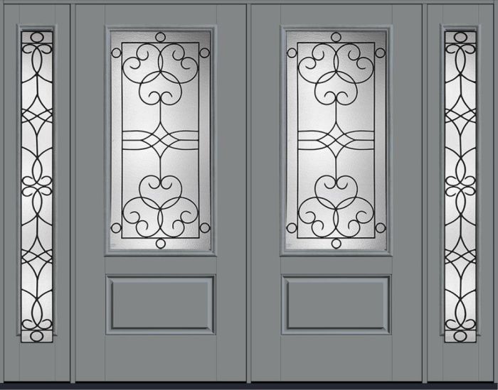 80" Salinas 3/4 Lite 1 Panel Smooth Fiberglass Double Door, Full Sidelites
