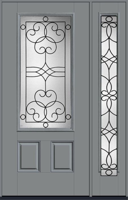 80" Salinas 3/4 Lite 2 Panel Smooth Fiberglass Single Door, Full Sidelite