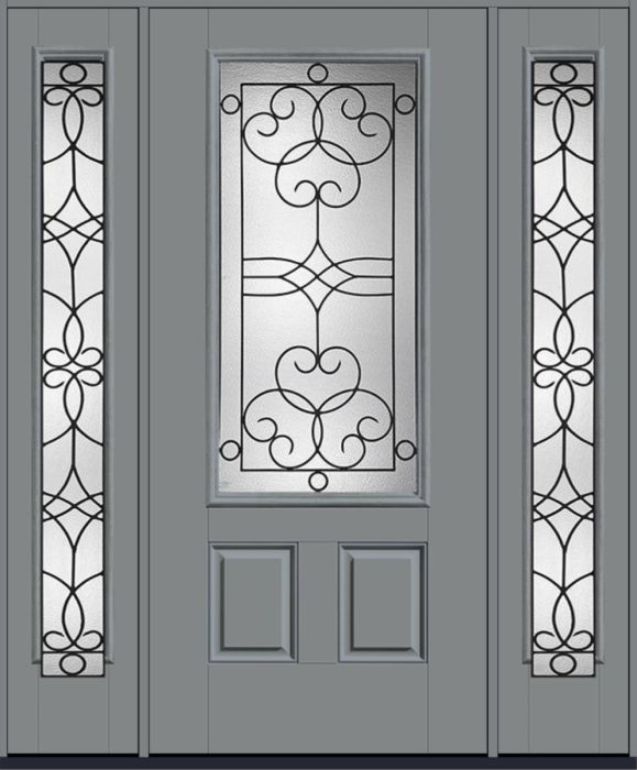 80" Salinas 3/4 Lite 2 Panel Smooth Fiberglass Single Door, Full Sidelites