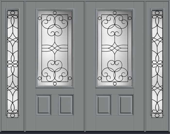 80" Salinas 3/4 Lite 2 Panel Smooth Fiberglass Double Door, Full Sidelites