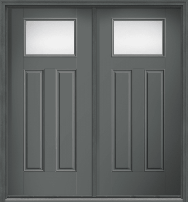 80" Low-E Craftsman Top View 2 Panel Smooth Fiberglass Double Door