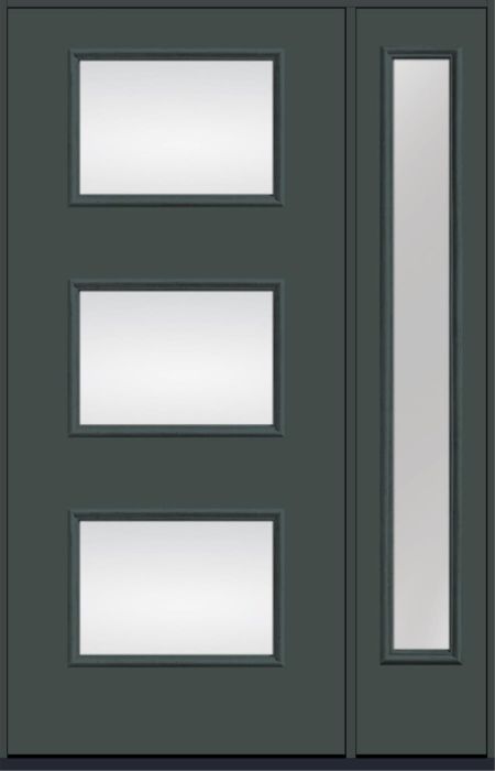 80" Low-E Modern Pulse Ari 3-Lite Smooth Fiberglass Single Door, Full Sidelite