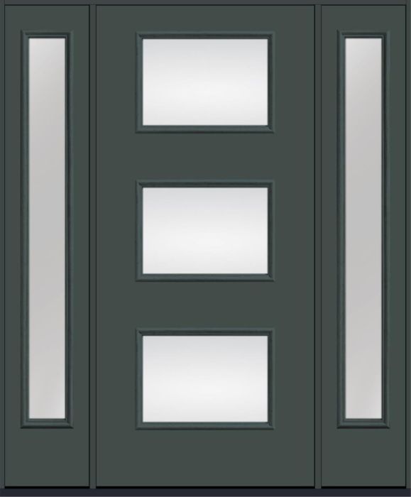 80" Low-E Modern Pulse Ari 3-Lite Smooth Fiberglass Single Door, Full Sidelites