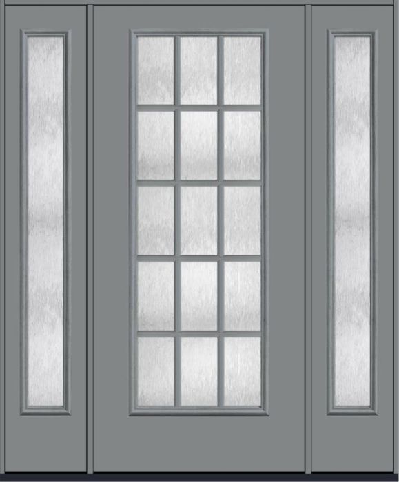 80" Chord Colonial 15 Lite SDL Smooth Full Lite Fiberglass Single Door, Sidelites