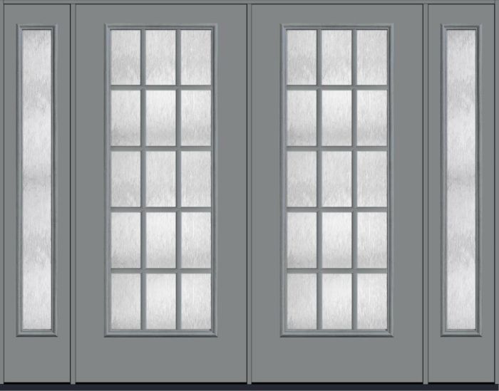 80" Chord Colonial 15 Lite SDL Smooth Full Lite Fiberglass Double Door, Sidelites