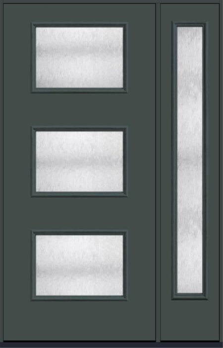80" Chord Modern Pulse Ari 3-Lite Smooth Fiberglass Single Door, Full Sidelite