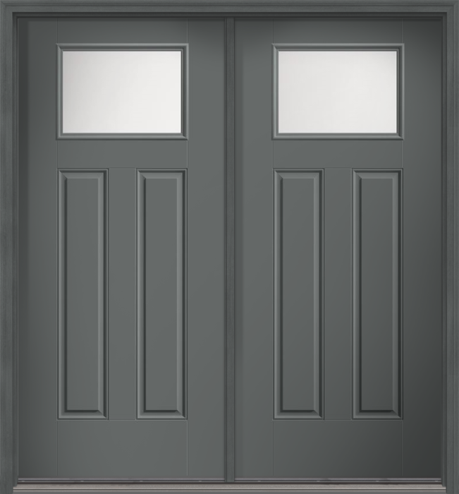 80" Satin Etch Craftsman Top View 2 Panel Smooth Fiberglass Double Door