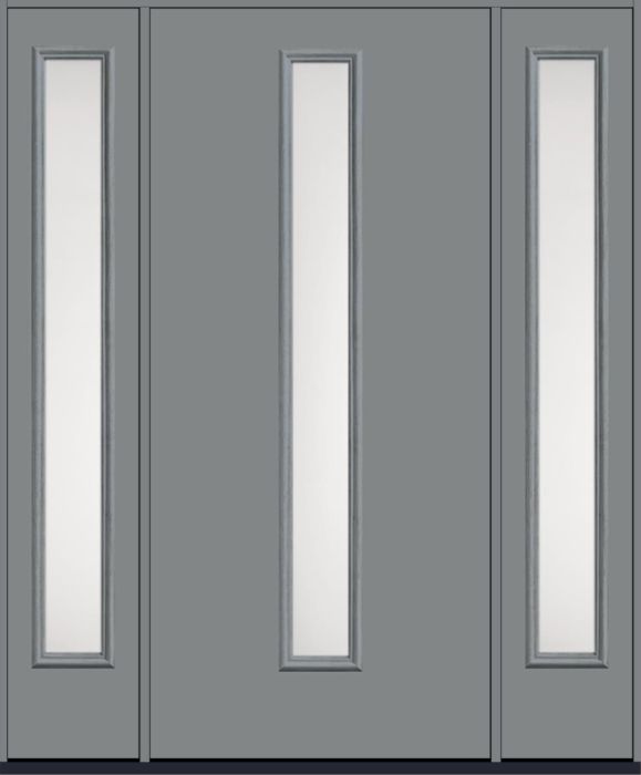 80" Satin Etch Modern Pulse Linea Centered Smooth Fiberglass Single Door, Sidelites