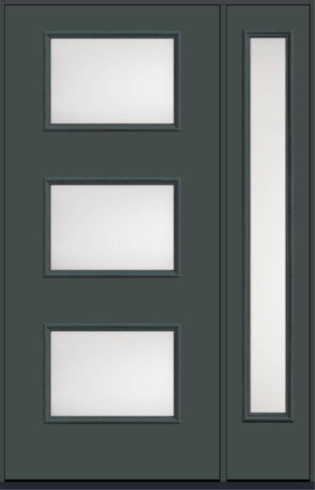 80" Satin Etch Modern Pulse Ari 3-Lite Smooth Fiberglass Single Door, Full Sidelite