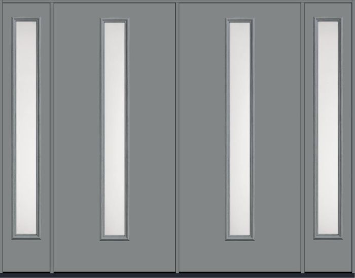 80" Satin Etch Modern Pulse Linea Centered Smooth Fiberglass Double Door, Sidelites