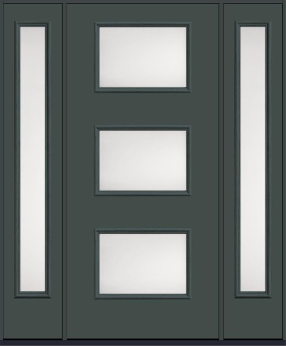 80" Satin Etch Modern Pulse Ari 3-Lite Smooth Fiberglass Single Door, Full Sidelites