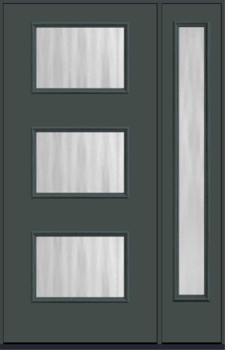 80" Chinchilla Modern Pulse Ari 3-Lite Smooth Fiberglass Single Door, Full Sidelite