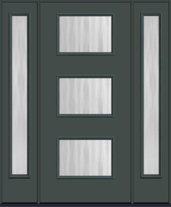 80" Chinchilla Modern Pulse Ari 3-Lite Smooth Fiberglass Single Door, Full Sidelites