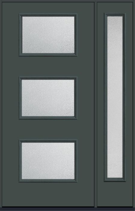 80" Granite Modern Pulse Ari 3-Lite Smooth Fiberglass Single Door, Full Sidelite