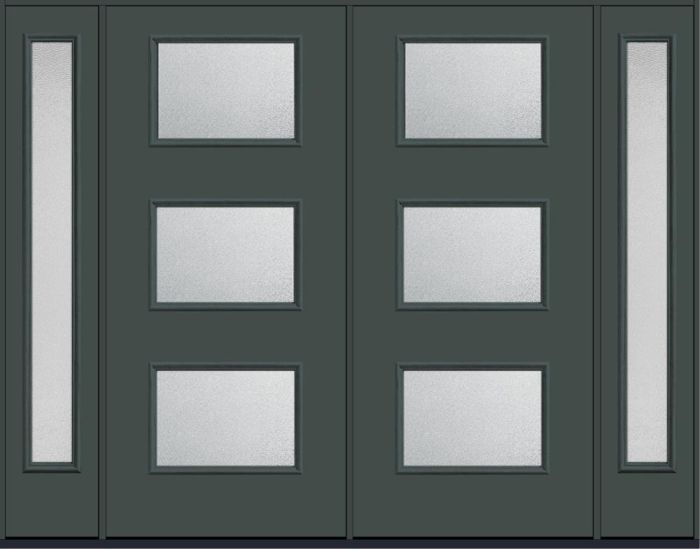 80" Granite Modern Pulse Ari 3-Lite Smooth Fiberglass Double Door, Full Sidelites