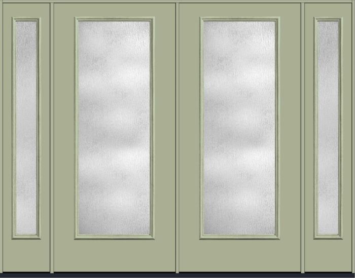 80" Rainglass Full Lite Smooth Fiberglass Double Door, Sidelites