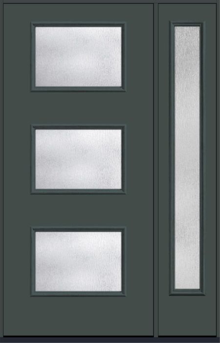 80" Rainglass Modern Pulse Ari 3-Lite Smooth Fiberglass Single Door, Full Sidelite