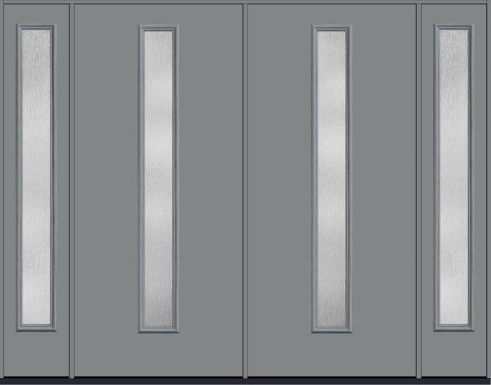 80" Rainglass Modern Pulse Linea Centered Smooth Fiberglass Double Door, Sidelites
