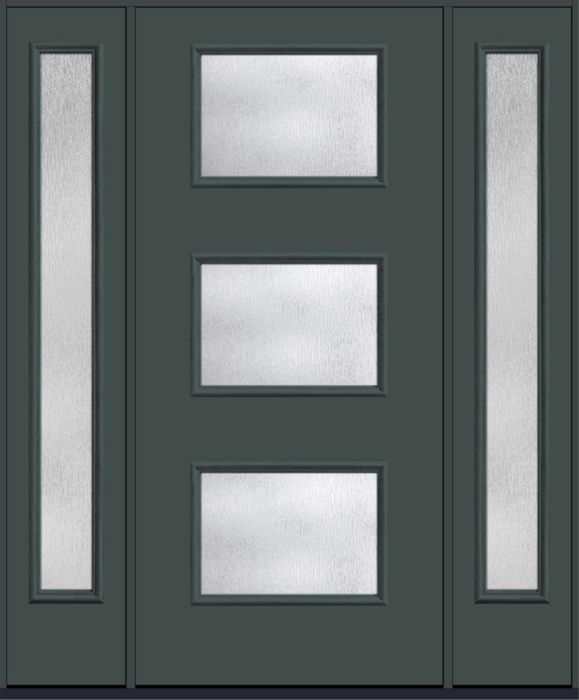 80" Rainglass Modern Pulse Ari 3-Lite Smooth Fiberglass Single Door, Full Sidelites