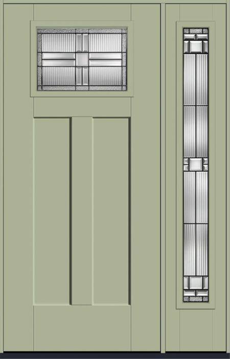 80" Saratoga Craftsman Top View 2 Panel Shaker Smooth Fiberglass Single Door, Full Sidelite