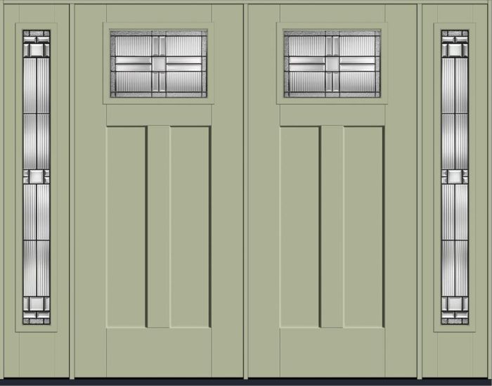 80" Saratoga Craftsman Top View 2 Panel Shaker Smooth Fiberglass Double Door, Full Sidelites