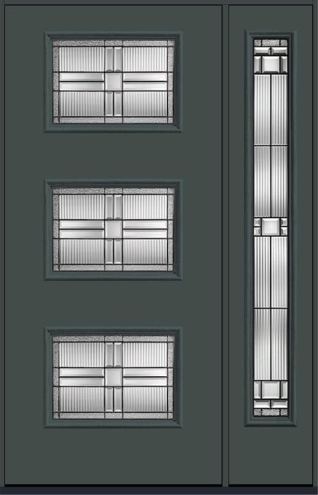 80" Saratoga Pulse Ari 3-Lite Smooth Fiberglass Single Door, Full Sidelite