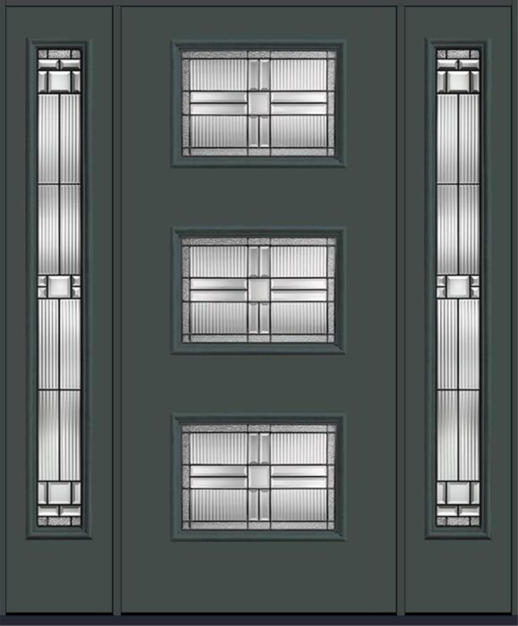 80" Saratoga Pulse Ari 3-Lite Smooth Fiberglass Single Door, Full Sidelites
