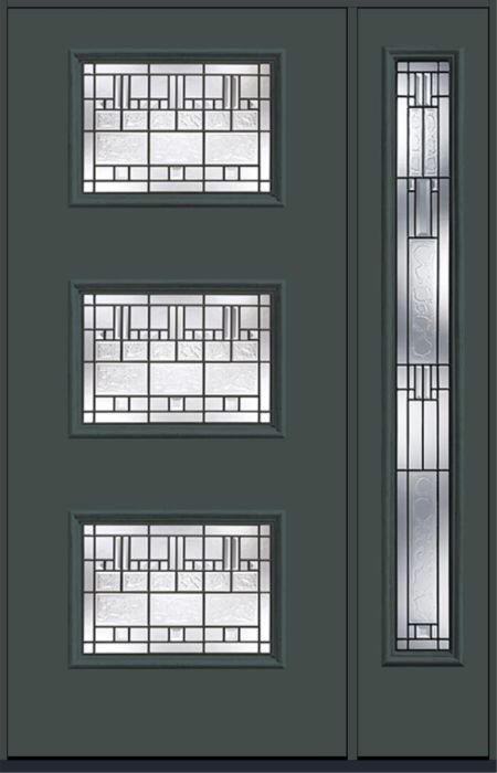 80" Sedona Pulse Ari 3-Lite Smooth Fiberglass Single Door, Full Sidelite
