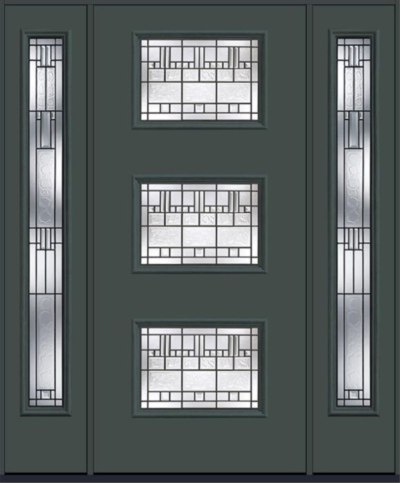 80" Sedona Pulse Ari 3-Lite Smooth Fiberglass Single Door, Full Sidelites