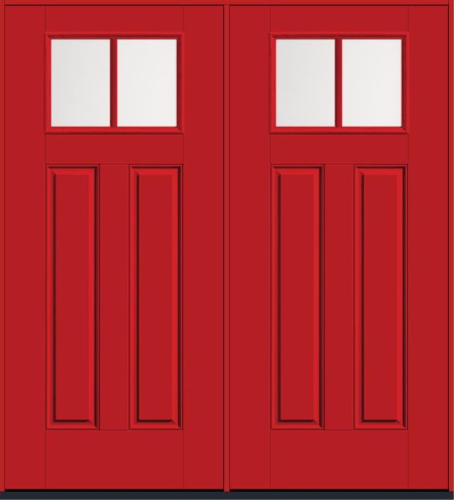 80" Satin Etch Craftsman 2 Lite 2 Panel SDL Smooth Fiberglass Double Door