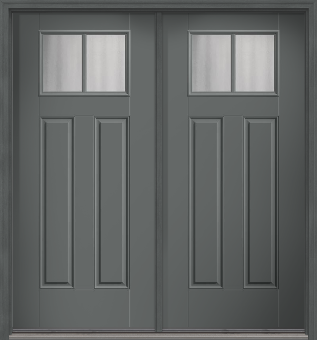 80" Chinchilla Craftsman 2 Lite 2 Panel SDL Smooth Fiberglass Double Door