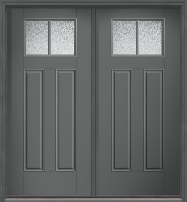 80" Granite Craftsman 2 Lite 2 Panel SDL Smooth Fiberglass Double Door
