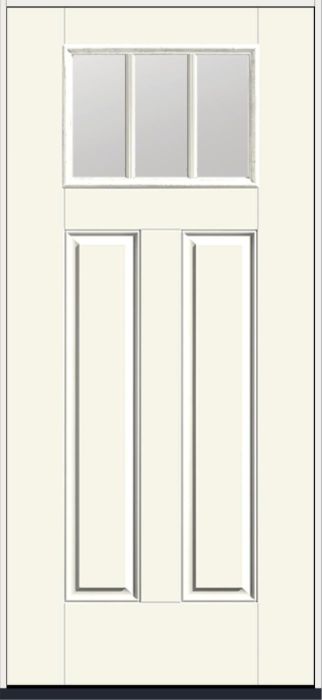 80" Low-E Craftsman 3 Lite 2 Panel SDL Smooth Fiberglass Single Door