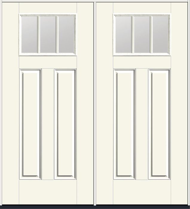 80" Low-E Craftsman 3 Lite 2 Panel SDL Smooth Fiberglass Double Door
