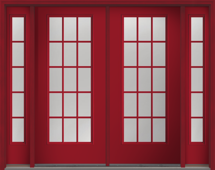 80" Clear Colonial 15 Lite Fixed Grilles Smooth Full Lite Fiberglass Double Door, Sidelites