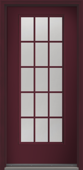 80" Low-E Colonial 15 Lite Fixed Grilles Smooth Full Lite Fiberglass Single Door
