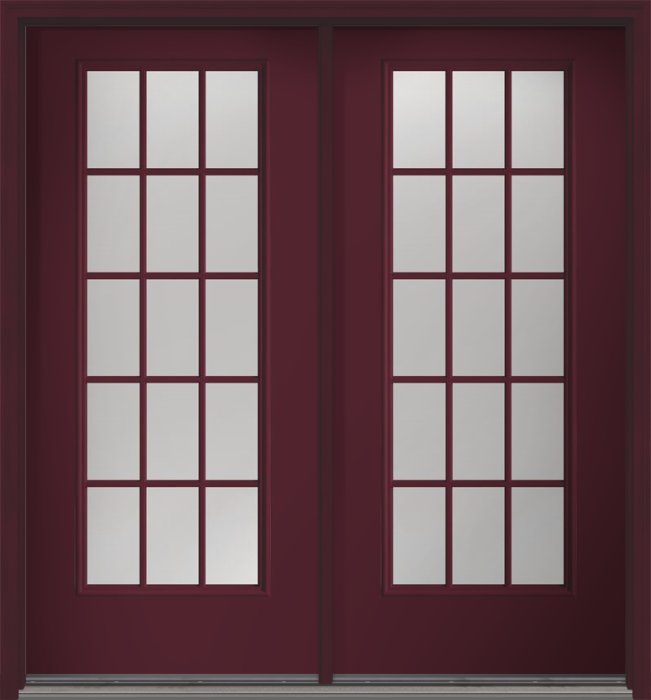 80" Low-E Colonial 15 Lite Fixed Grilles Smooth Full Lite Fiberglass Double Door