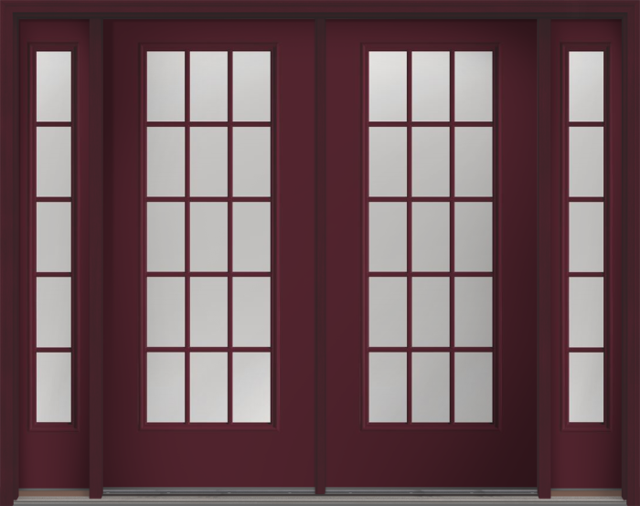 80" Low-E Colonial 15 Lite Fixed Grilles Smooth Full Lite Fiberglass Double Door, Sidelites