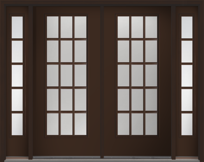 80" Clear Colonial 15 Lite SDL Smooth Full Lite Fiberglass Double Door, Sidelites