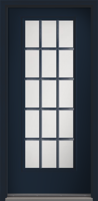 84" Satin Etch Colonial 15 Lite SDL Smooth Full Lite Fiberglass Single Door