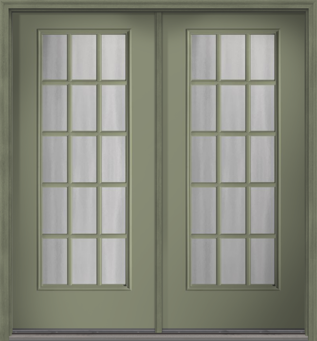 80" Chinchilla Colonial 15 Lite SDL Smooth Full Lite Fiberglass Double Door