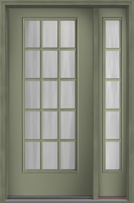 80" Chinchilla Colonial 15 Lite SDL Smooth Full Lite Fiberglass Single Door, Sidelite