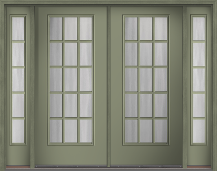 80" Chinchilla Colonial 15 Lite SDL Smooth Full Lite Fiberglass Double Door, Sidelites