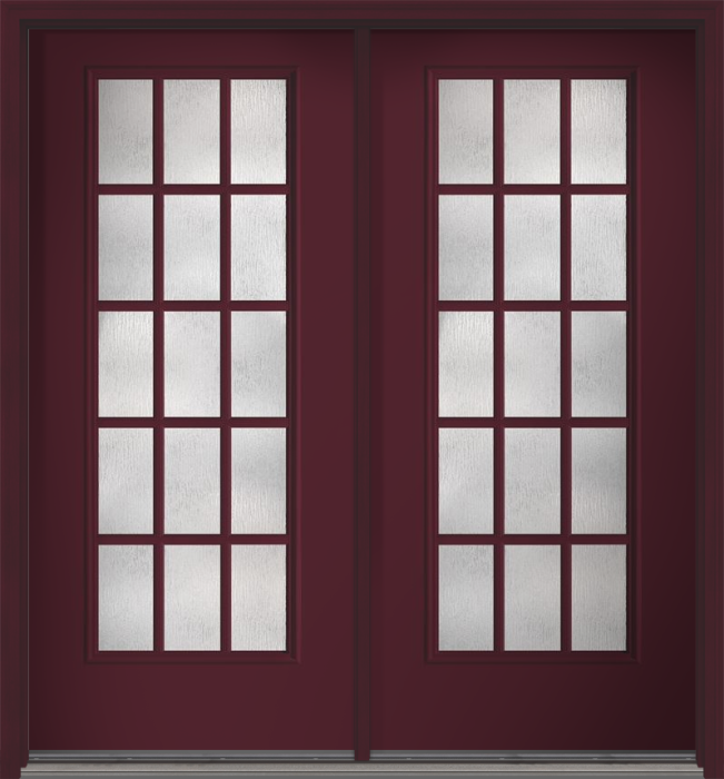 80" Rainglass Colonial 15 Lite SDL Smooth Full Lite Fiberglass Double Door