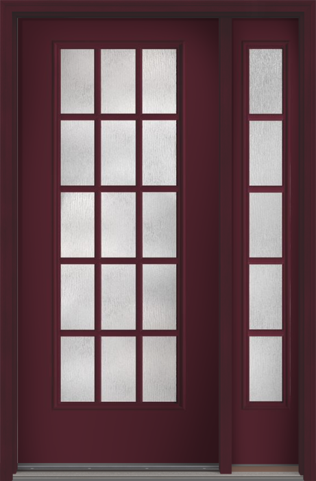 80" Rainglass Colonial 15 Lite SDL Smooth Full Lite Fiberglass Single Door, Sidelite