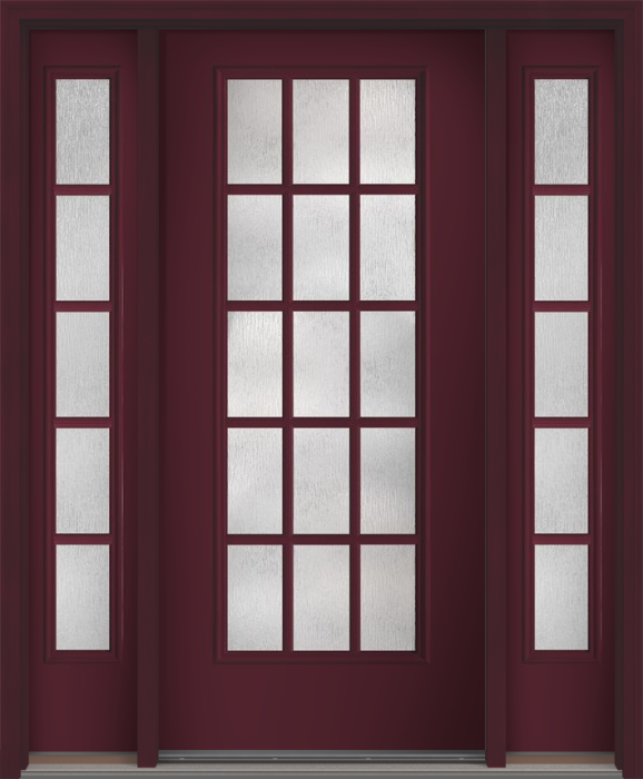80" Rainglass Colonial 15 Lite SDL Smooth Full Lite Fiberglass Single Door, Sidelites