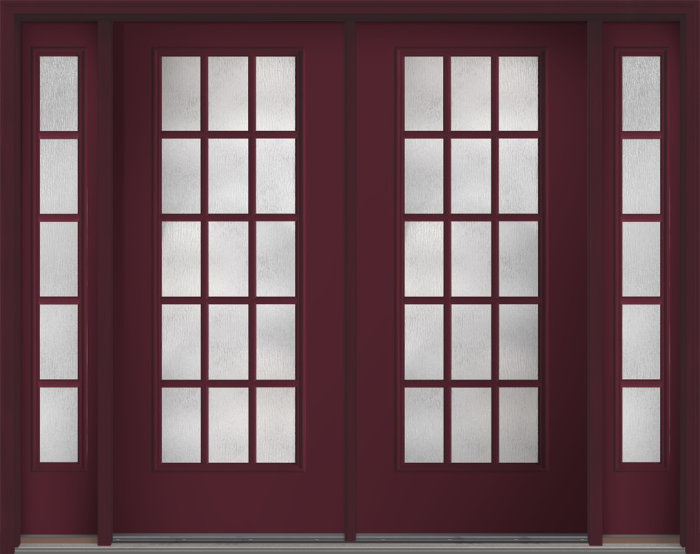 80" Rainglass Colonial 15 Lite SDL Smooth Full Lite Fiberglass Double Door, Sidelites